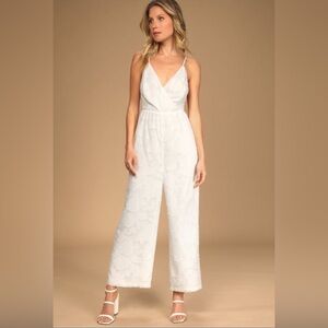 Days of Beauty White Burnout Floral Surplice Jumpsuit NWT